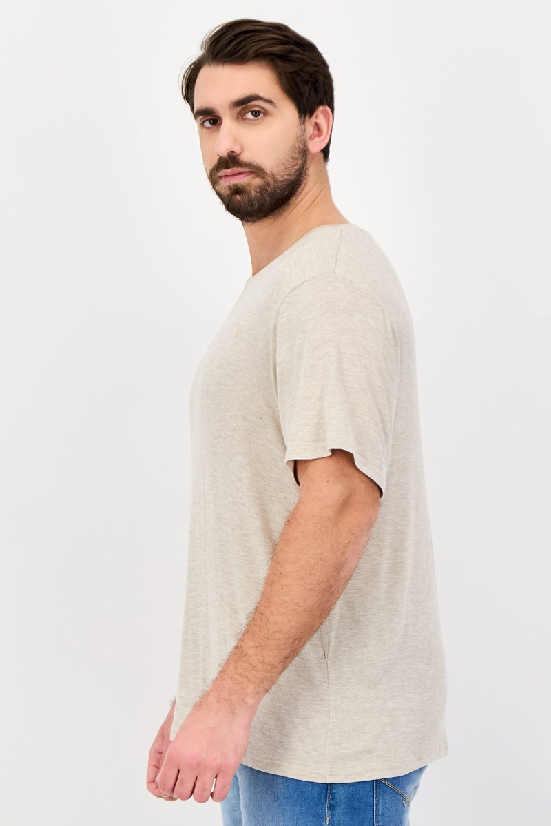 Frye Men Round Neck Short Sleeve Plain T-shirt, Sand - Image 3